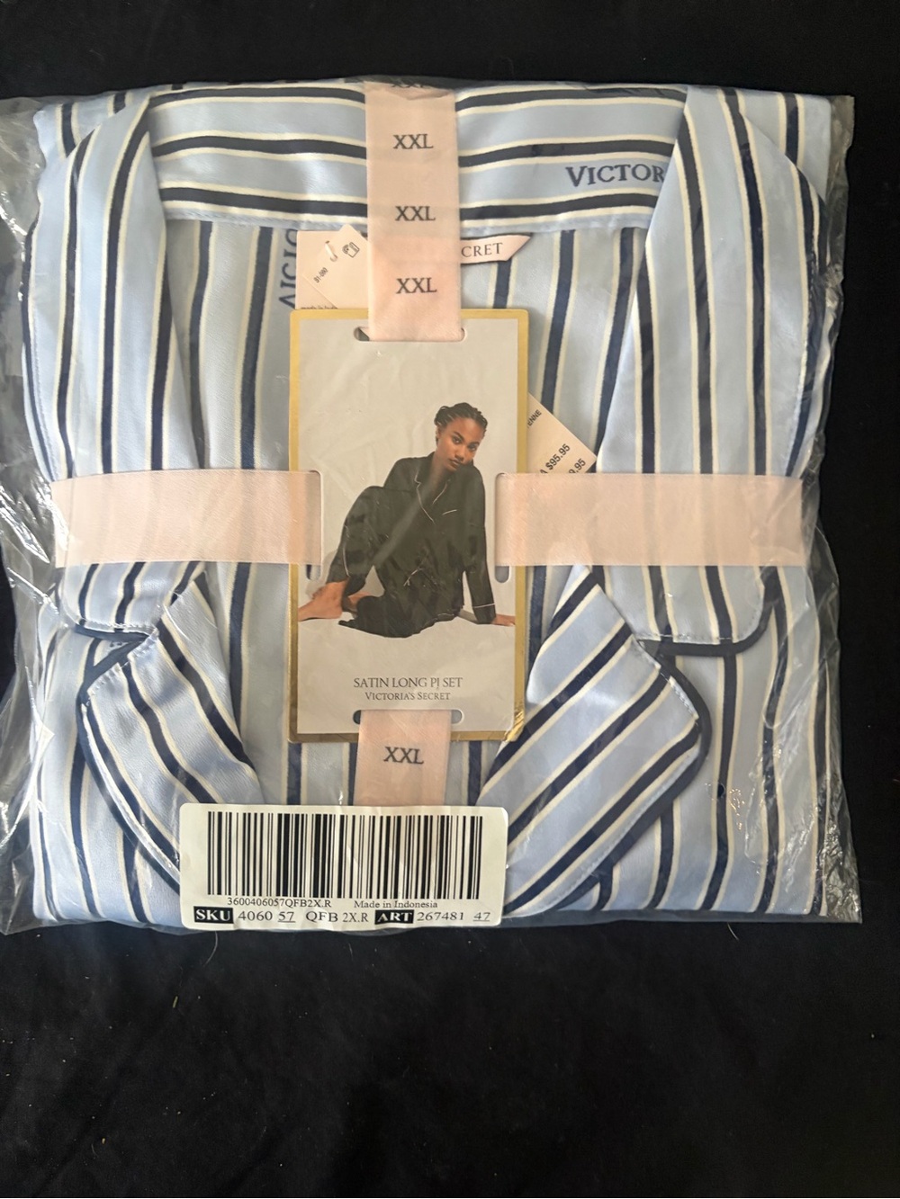 Victoria's Secret XXL Satin Long PJ Set - Blue & White Striped
